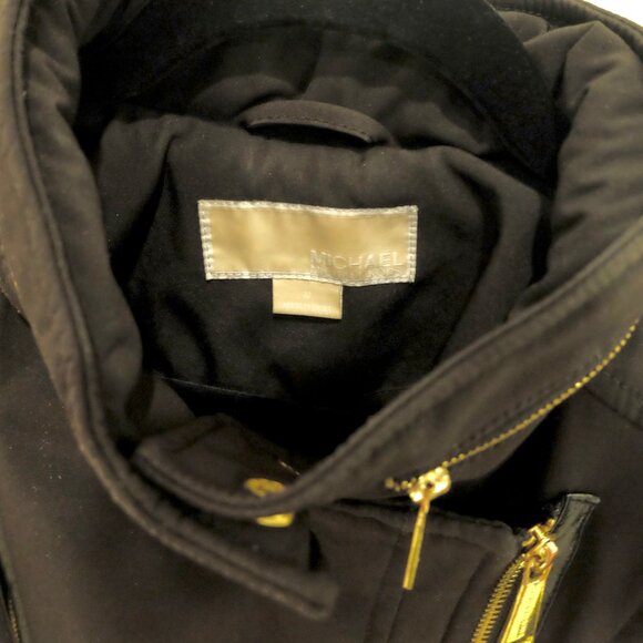 MICHAEL KORS~BLACK TRENCH COAT Asymmetrical Zip Military Style Jacket  SZ Medium - Picture 7 of 7